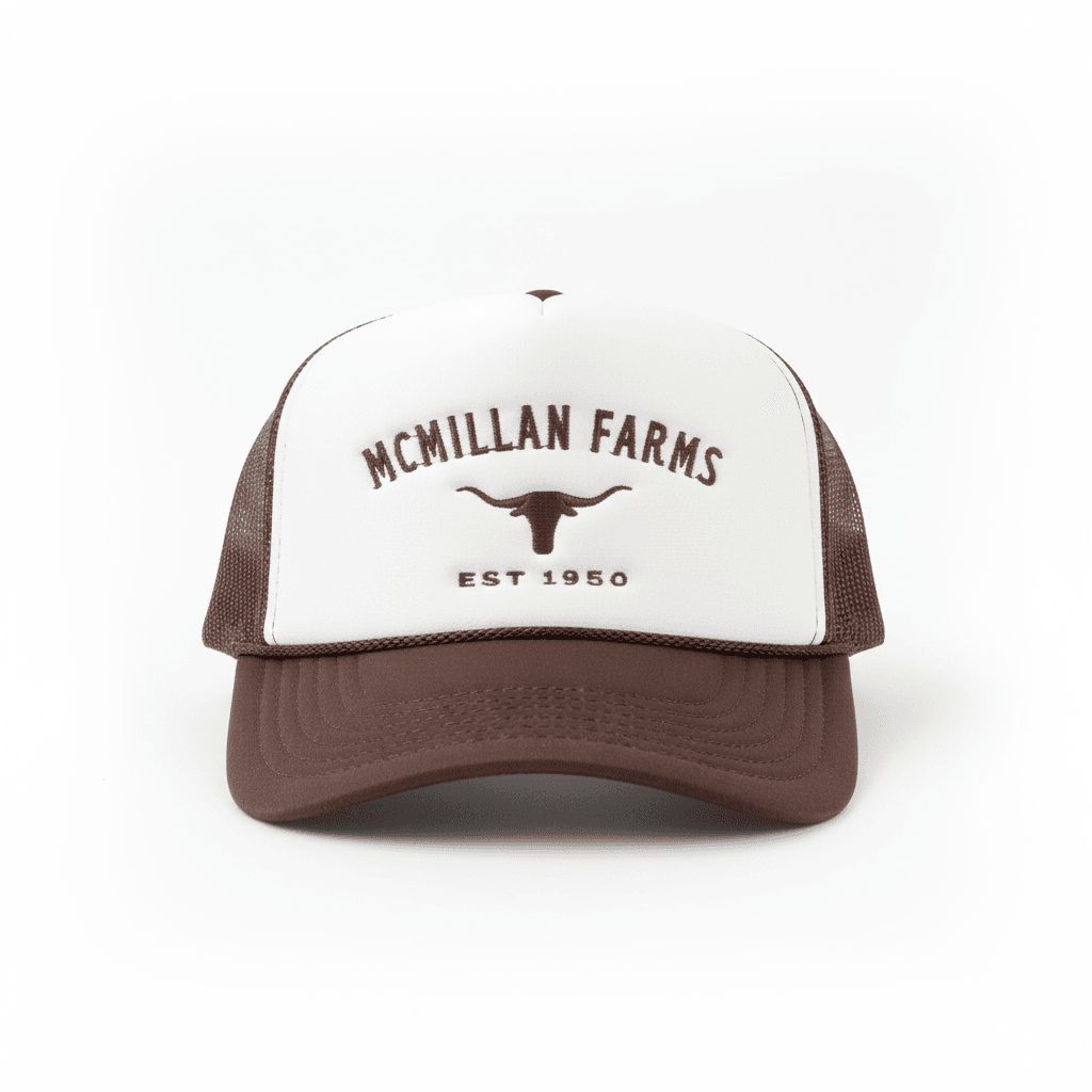 McMillan Farms Trucker Hat - Brown and White